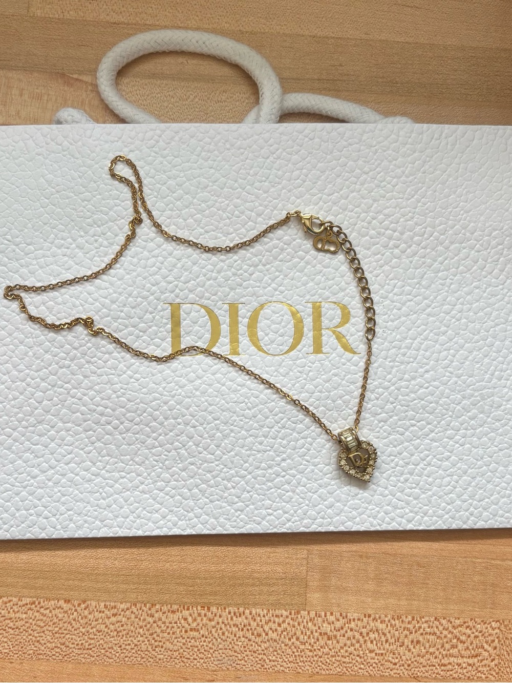 Vintage Dior Rhinestone Heart Necklace + Dior Paper Shopping Bag